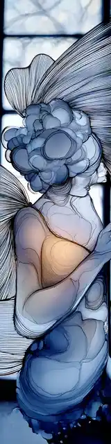 Free abstract angel art bookmark featuring bleu and gold abstract angel